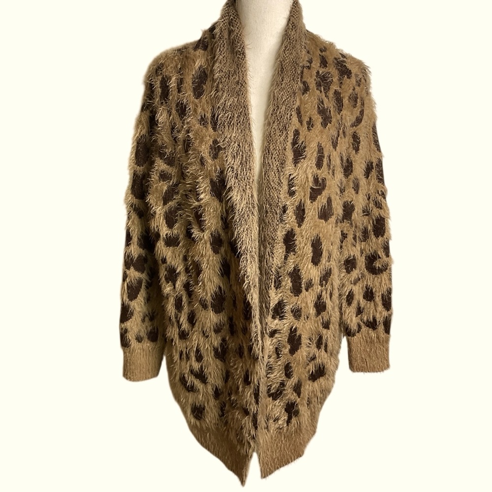 Olivers Leopard Fuzzy Knit Cardigan in Tan and brown L